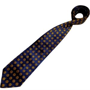 BOSS HUGO BOSS Sunface Silk Jacquard Necktie 4"x57" Navy/Gold Made In Italy